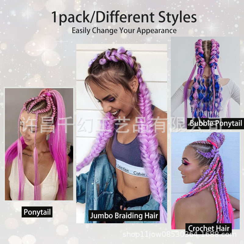 Children Girl Rubber Band Ponytail Wig Boxing Braid Color Elastic String Braid Ponytail Wig Connecting Braid
