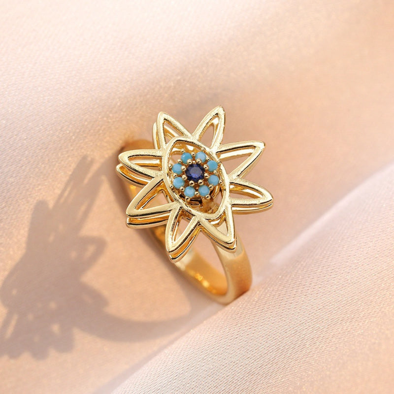 Rotating Ring for Women with Micro Paved Zircon, Elegant and Minimalist Style, Versatile Full Diamond Round Clover Ring Jewelry