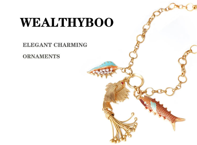 Cute Sea whale Necklace Pendant Chain Fish Fashion Jewelry Chic Mermaid Tassel Conch Dangle Choker Ocean Beauty Accessory