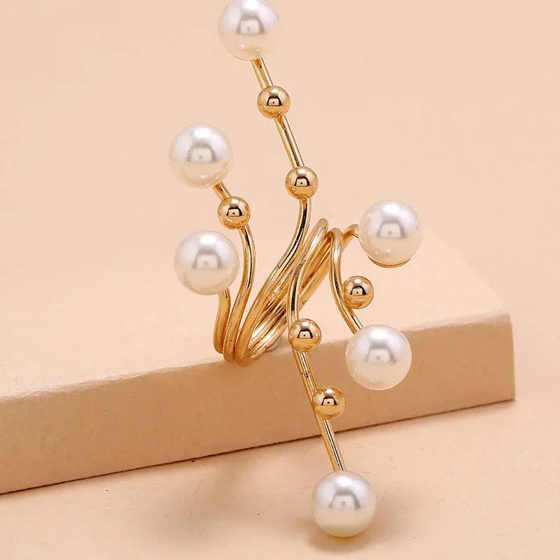 Vintage White Pearl Geometric Rings For Women Exaggerated Metal Irregular Double Layer Large Pearl Rings Party Jewelry