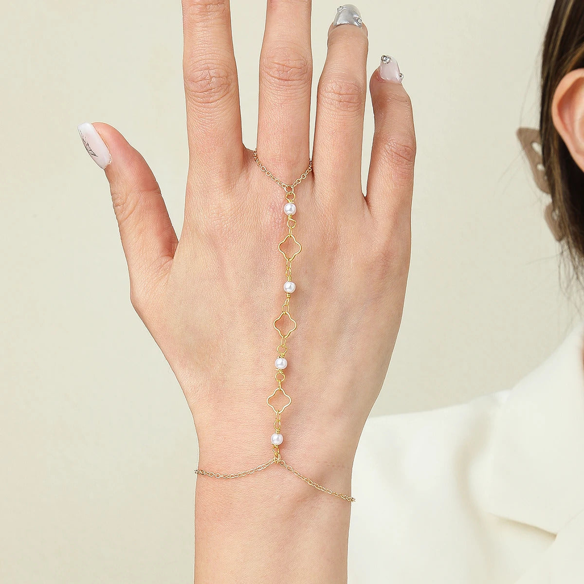 Exquisite Vintage Emerald Blue Crystal Boho Wrist Bracelet for Women Finger Ring Chain Charms Lady Trendy Aesthetic Jewelry Set