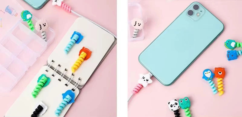 7 PCS / Set Cute Cartoon Animal Cable Protector Universal Cord Wire Silicone Protection Mini Cover Charging Cable Winder