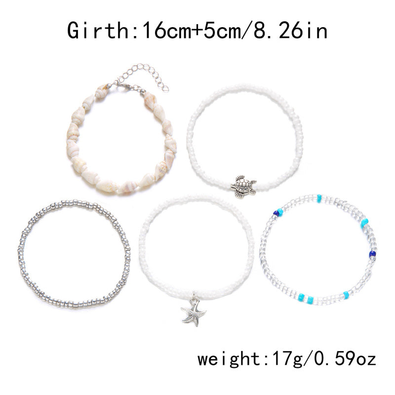 Bohemian Style Beach Vacation Conch Starfish Turtle Seed Bead Bracelet for Women