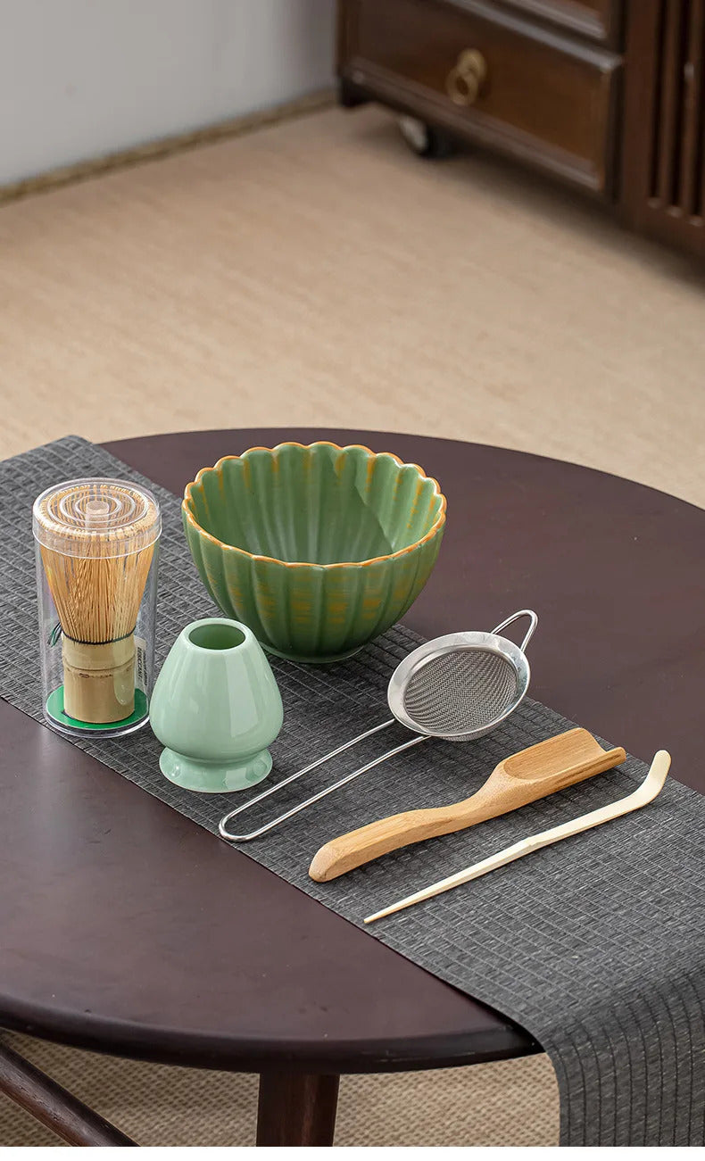 6pcs/set Natural Bamboo Matcha Tea Set Matcha Whisk Spoon Spoon Ceramic Matcha Bowl Whisk Holder Japanese Tea Tool