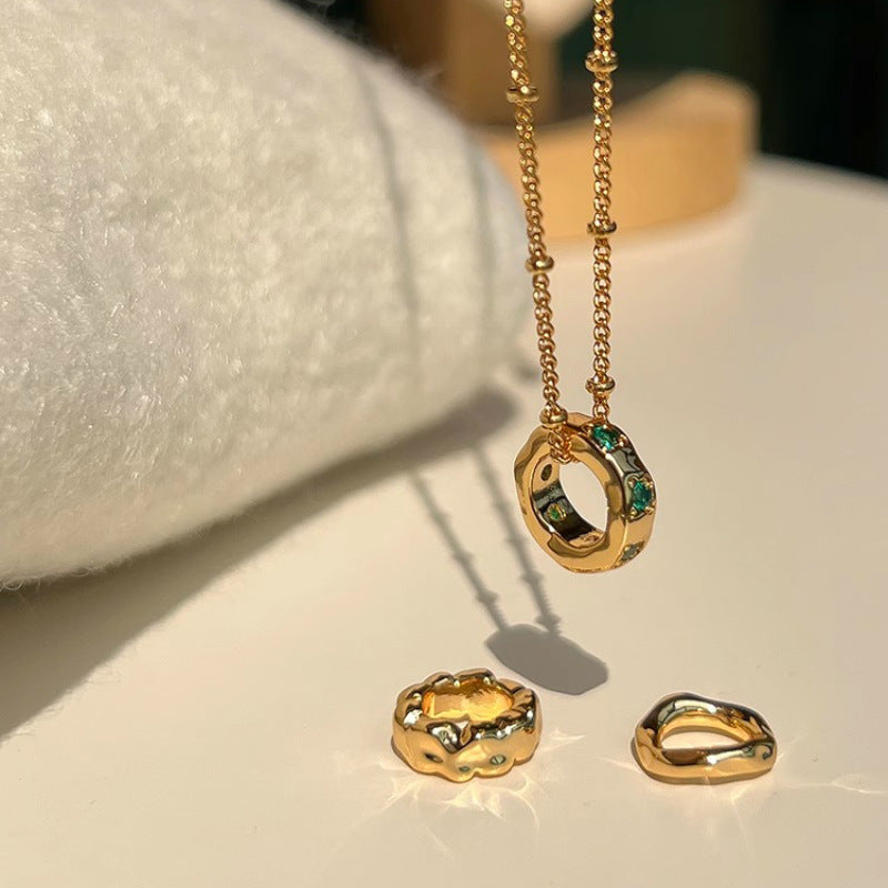 S925 Sterling Silver Detachable Emerald Zircon Necklace Fashion Circle High-end Sense Accessory Collarbone Chain