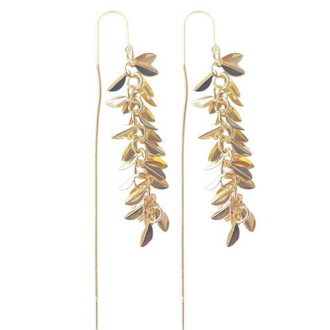 Unique Design Gold Wheat Ear Long Tassel Earrings Ear Thread Light Luxury Elegant Fashion Minimalist Style Earrings