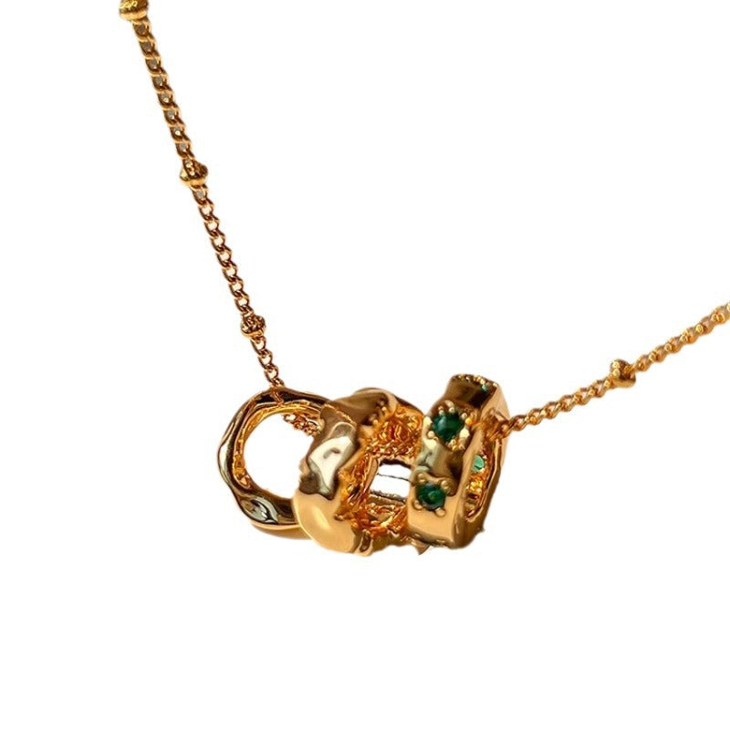 S925 Sterling Silver Detachable Emerald Zircon Necklace Fashion Circle High-end Sense Accessory Collarbone Chain