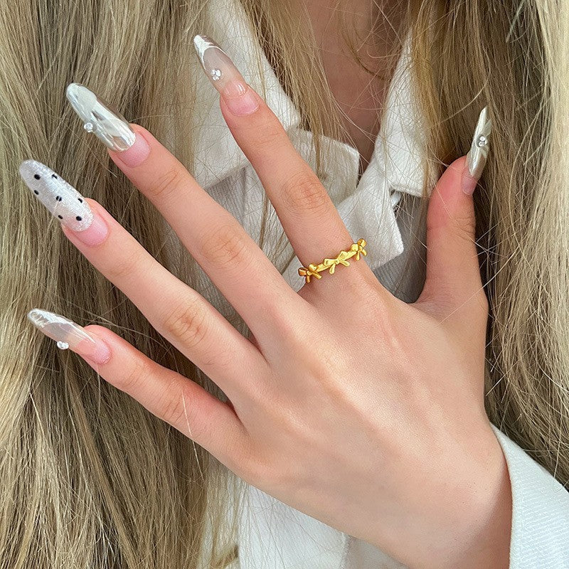 Sand Gold Opening Adjustable Frosted Ring Women's Fashion Sweet Light Luxury Niche Exquisite Ring Ancient Design