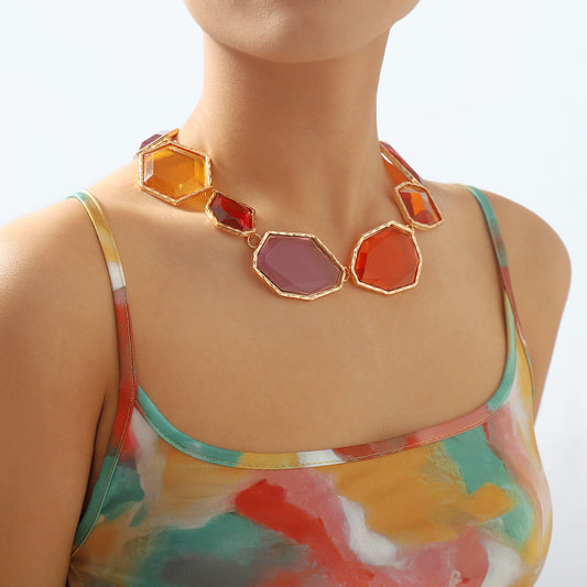 Trendy Accessories ZA Personality Fashion Exaggerated Geometric Resin Colorful Earrings Necklace