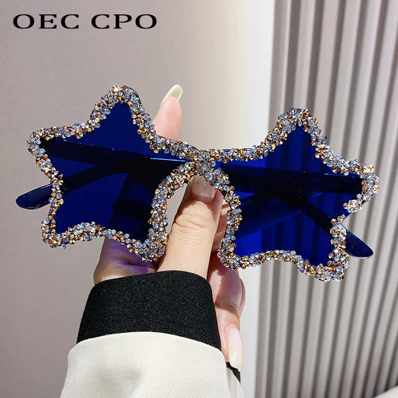 Luxury Diamond Star Shape Sunglasses Women Trends Rhinestone Shiny Sun Glasses Ladies Punk Rimless Style Eyewear gafas de sol
