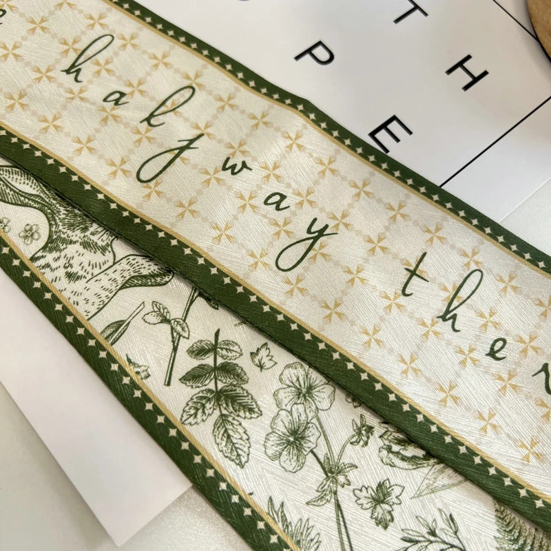 High-Grade Flower Print Long Silk Scarf Hair Band Ribbon Tied-up Hair Long Bow Vintage Satin Ribbon Hair Accessories For Women