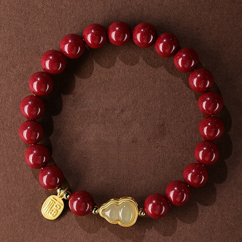 Purple Gold Sand Cinnabar Jade Gourd Bracelet for Men and Women Cinnabar Fortune Pendant Bracelet