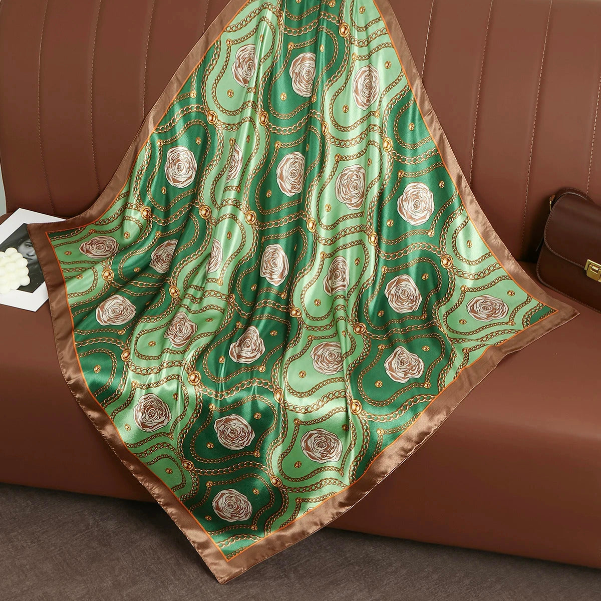 90*90cm Silk Satin Square Scarf Women Leopard Printed Headband Luxury Designers Scarf Handkerchief Foulard Silk Hair Band