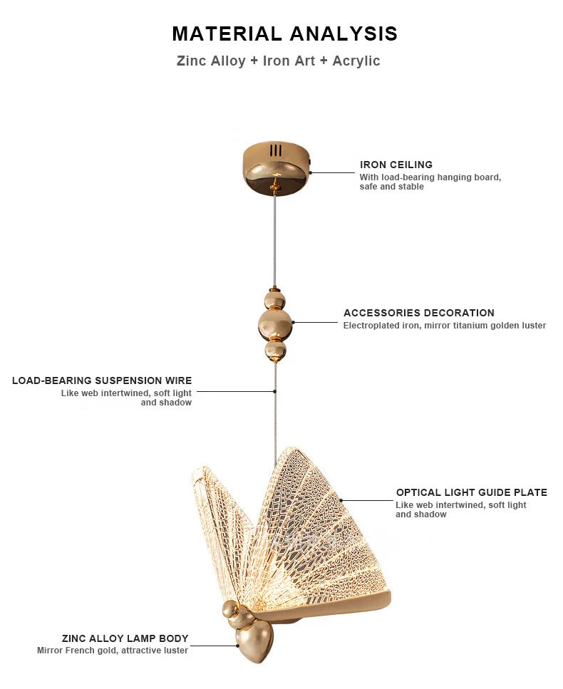 Butterfly Led Pendant Lights Nordic Hanging Lamp Indoor Lighting For Bedside Living Dining Room Kitchen pendente iluminação