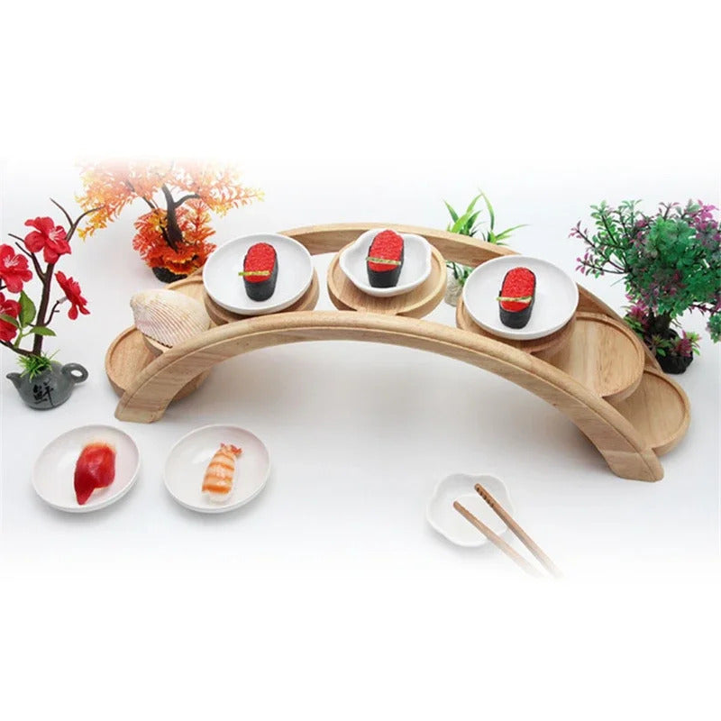 Hotpot arch bridge plate sushi bridge boat tableware Dessert wooden dim sum plate sushi tray japanese kitchen bento  sushi plate