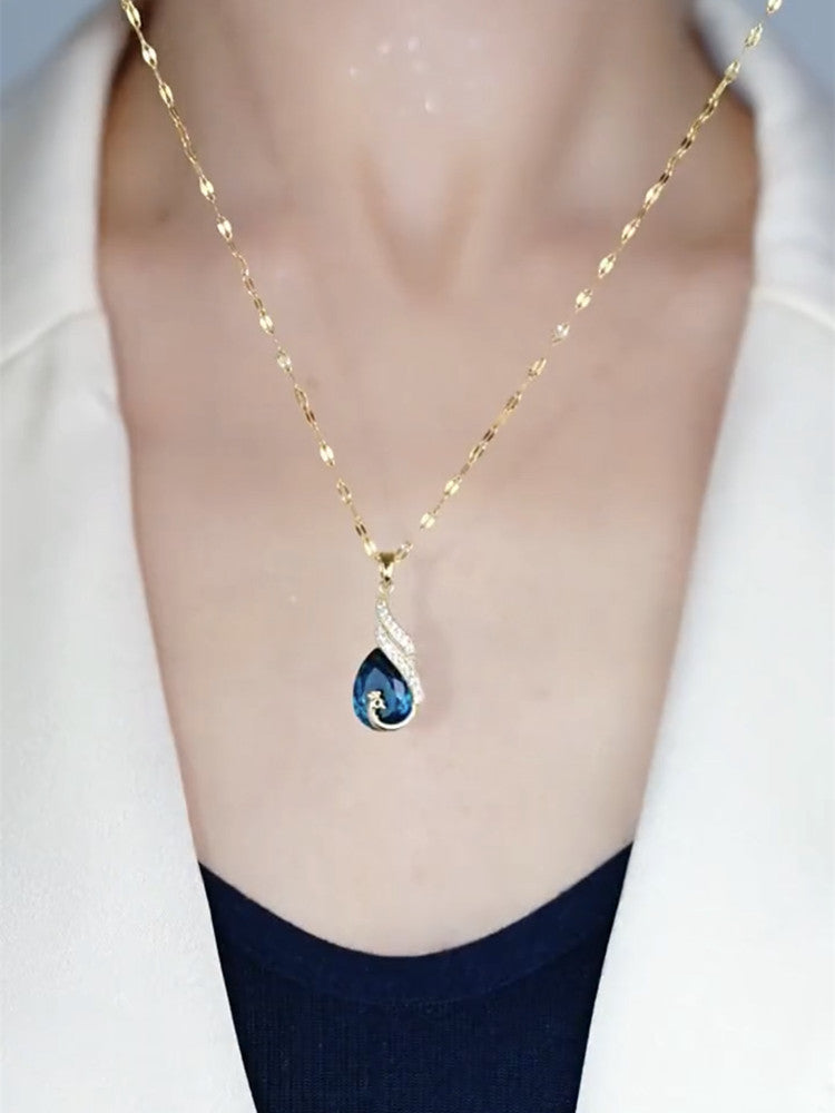 Blue Peacock Crystal Necklace for Women New Short Clavicle Chain Choker