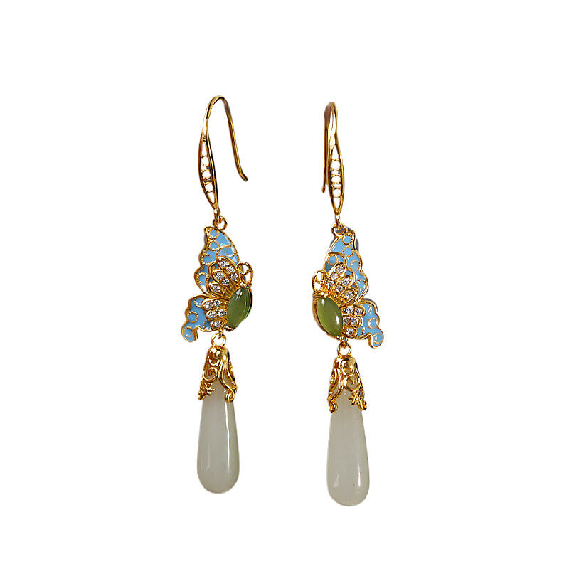 Chinese Style Hanfu Accessories 2025 New Water Drop Earrings for Women New Chinese Style Retro Colorful Butterfly Earrings