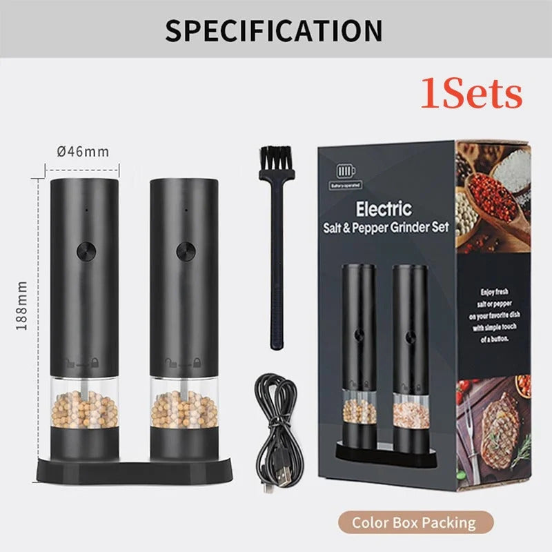 Rechargeable Electric Salt And Pepper Grinder Set-Peppercorn & Sea Salt Spice Shaker Mill Set With Adjustable Coarseness Durable