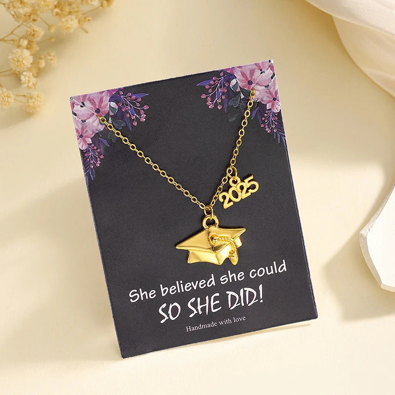 2025 Graduation Cap Pendant Necklace With Card Stainless Steel Graduation Jewelry Accessories Gifts