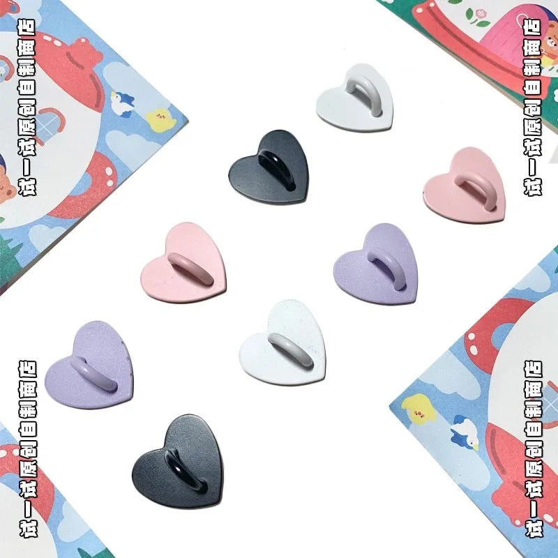 Kawaii Adhesive Metal Heart Phone Charm Holder Mobile Phone Case Finger Ring Stand Hook Buckle Clasp Bear Keychain Pearl pendant