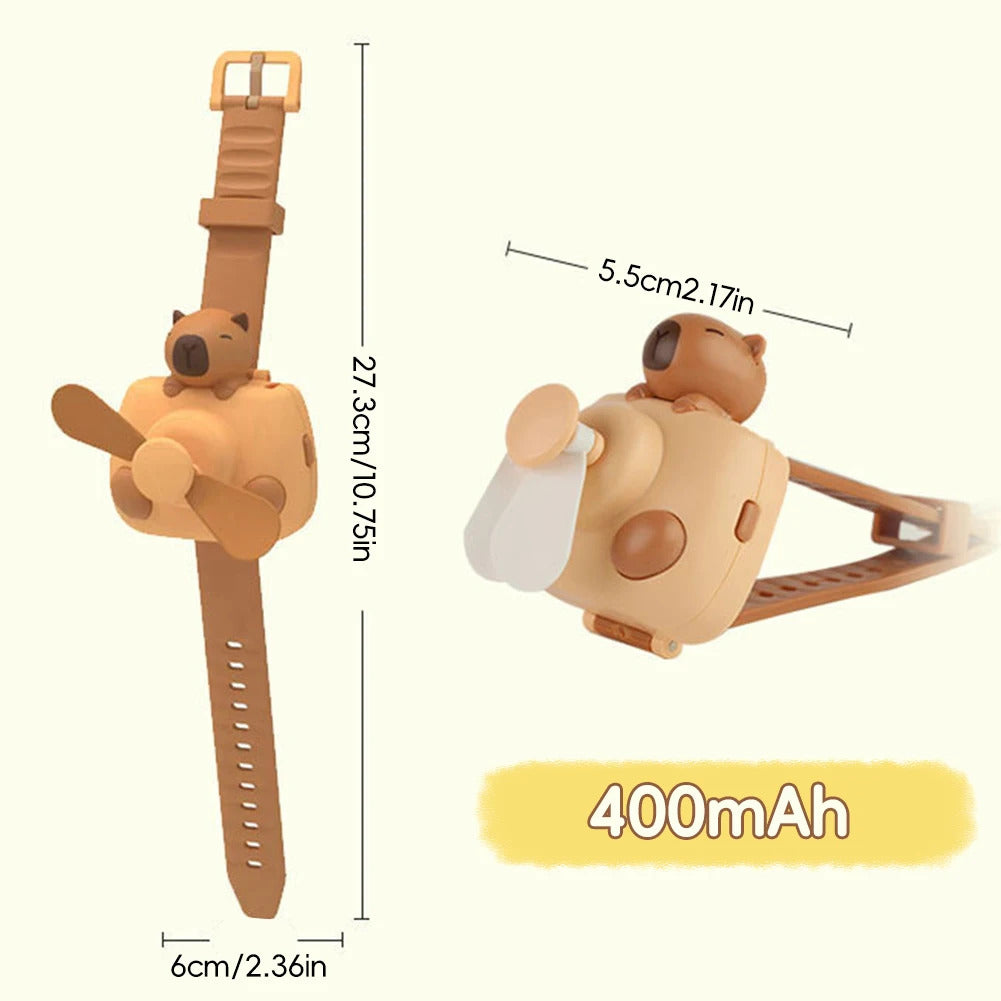 Mini Electric Fans Rechargeable Capybara Shaped Wrist Fan Kawaii Carpincho Foldable Design for Daily Use Outdoor Essentials