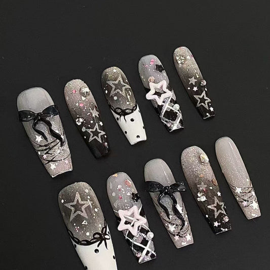 Spicy Girl Lace Wear Bowknot Elegant Semi-Handmade Cute Nails French Style Brightening Dark Black Nail Art