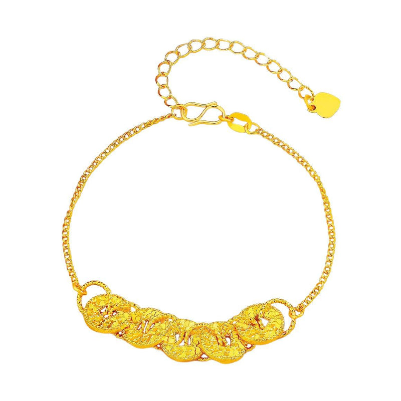 Crushed Ice Five Emperor Coins Bracelet for Women, Chinese Style Coin Design, Elegant and Versatile High-end Jewelry, Gift for Girlfriend