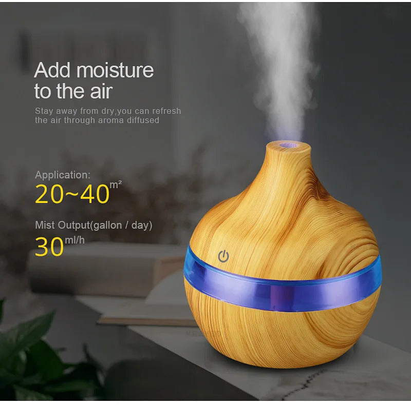 USB Cool Mist Sprayer Portable 300ml Electric Air Humidifier Aroma Oil Diffuser with Colorful Night Light for Home Car