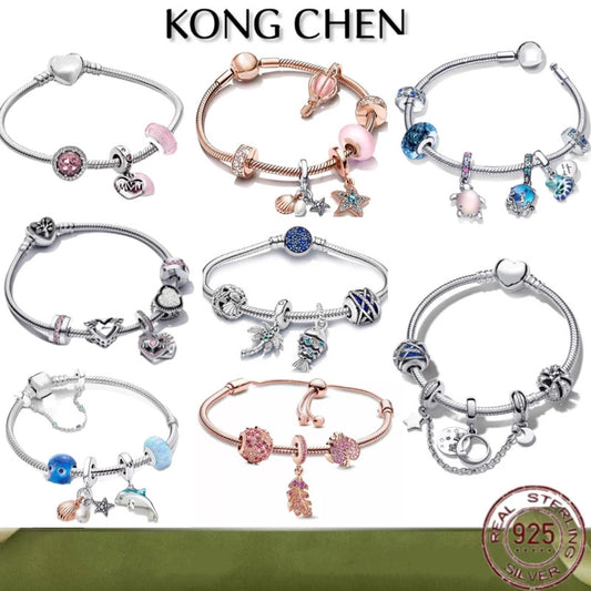 Luxurious 100%925 sterling silver original cute animal charm bead DIY set bracelet, high-end birthday gift jewelry for women