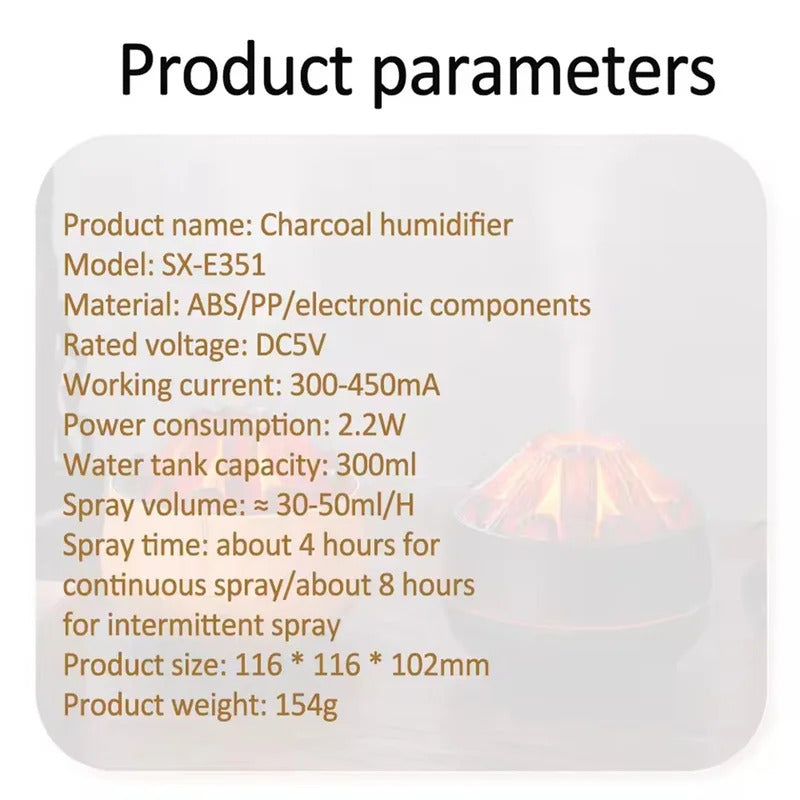 Charcoal Flame Humidifier Aromatherapy Essential Oil Diffuser 300ml Mist Ultrasonic Humidifier for Bedroom Office Night Light
