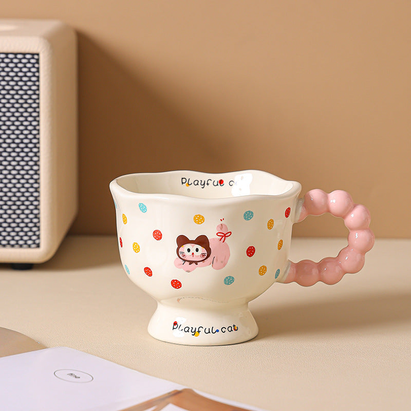 Cute Wave Point Ceramic Cup Mug Home Coffee Cup Couple Cartoon Creative Water Cup Ceramic Breakfast Cup