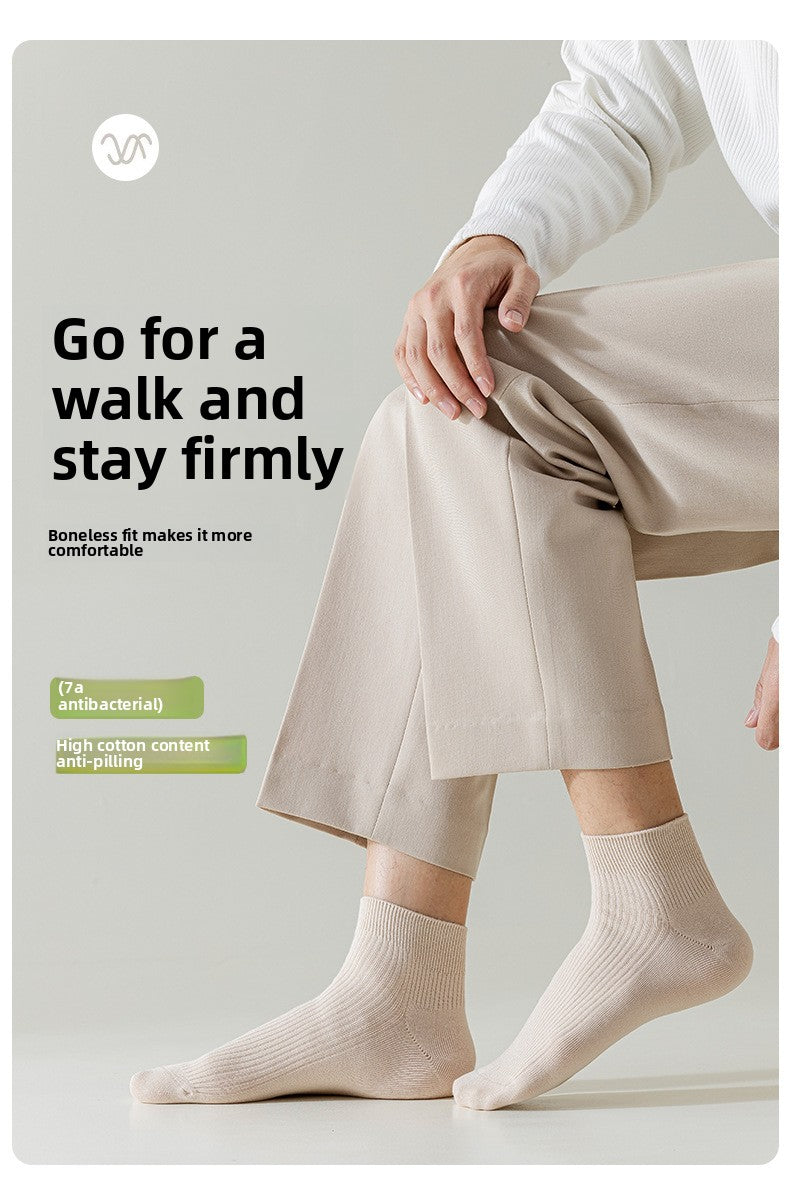 Socks Men's Spring and Summer Thin genuine goods Cotton Double Needle Drawable Mid-Tube Socks Anti-Bacterial Odor Bone-Free Sweat-Absorbing Men's Socks