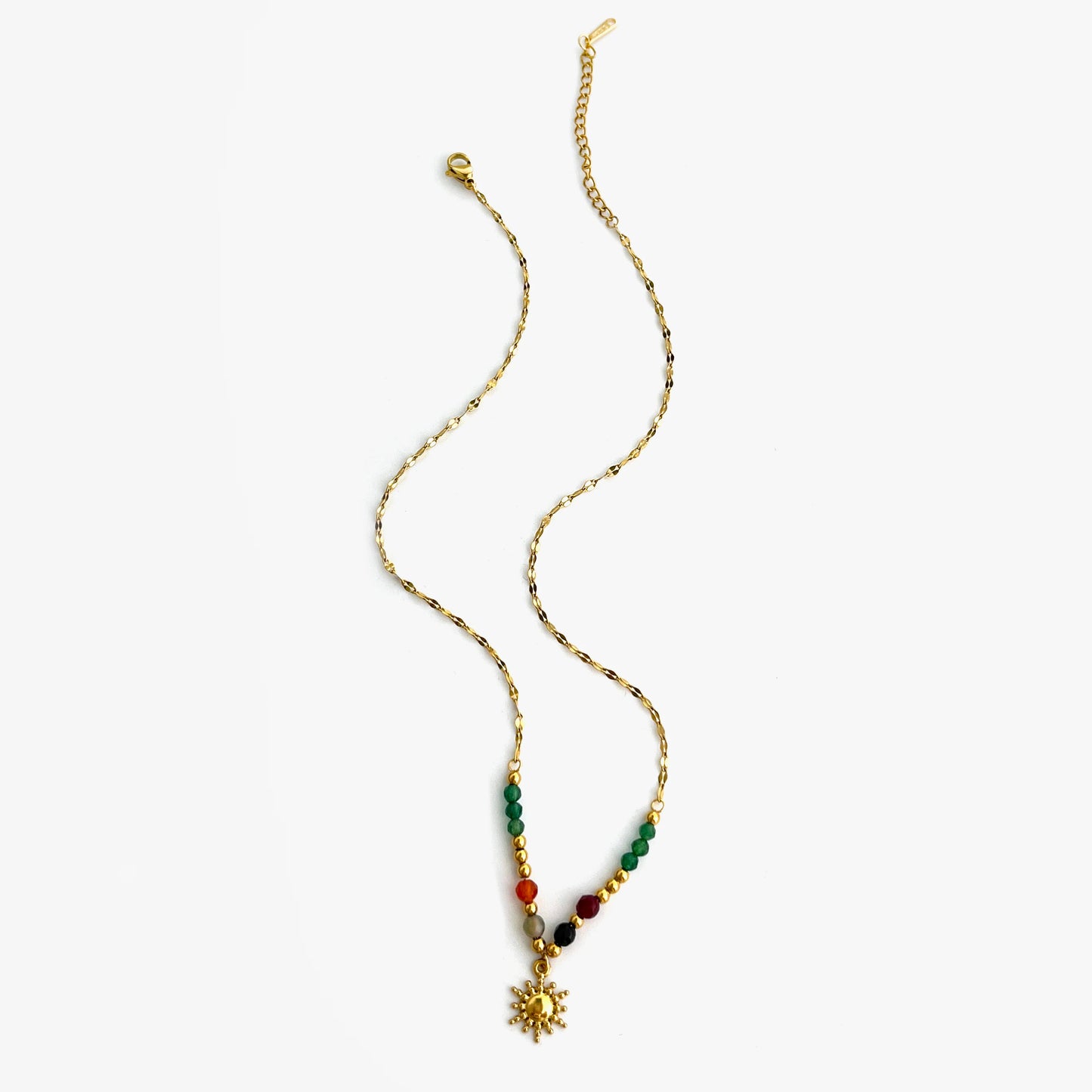 Peri'sbox Imitation Pearl Natural Stone Sunflower Pendant Necklace Women's Stainless Steel Flat Snake Chain Stackable Jewelry