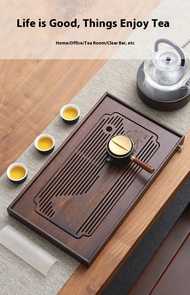 GIANXI Jiangshan Tea Tray Household Small Drain Tea Table Bamboo Tea Tray Kung Fu Tea Set Accessories Tea Sea Dry Brewing Table