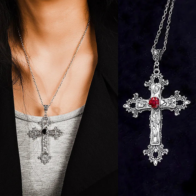 Y2K Punk Cross Pendant Necklace for Women Gothic Clavicle Vintage Chain Choker Necklace Aesthetic Party Gifts Fashion Jewelry