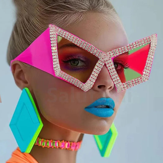 Vintage Super Big Full Crystal Cat Eye Sunglasses Women New Fashion Rhinestones Shiny Sun Glasses Ladies Oversized Bow Shades