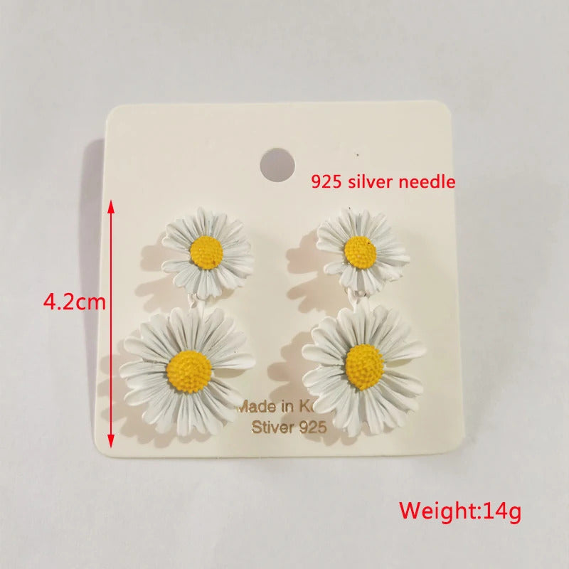 Korean New Double-layers Flower Drop Earrings for Ladies Exaggerated Women Floral Earrings Fashion Jewelry aretes de mujer