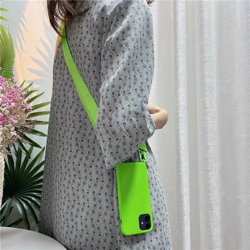 2025 Crossbody Strap Lanyard Silicone Phone Case For iPhone 16 15 14 13 12 Mini 11 Pro Max Plus Candy Color Soft TPU Back Cover