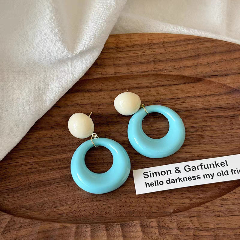 Summer Color-Block Hoop Earrings for Women Without Pierced Ears, Clip-On Round Hoop Studs, 2025 Spring/Summer New Dopamine Exaggerated Accessories