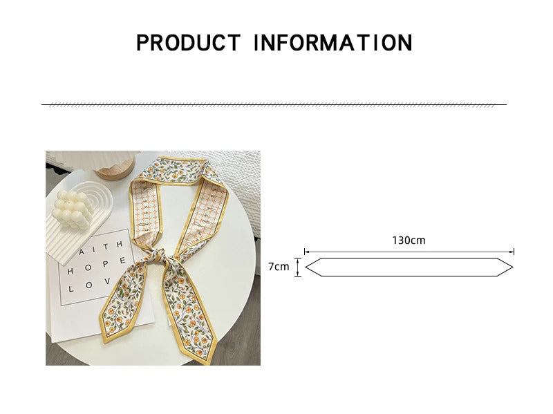 High-Grade Flower Print Long Silk Scarf Hair Band Ribbon Tied-up Hair Long Bow Vintage Satin Ribbon Hair Accessories For Women