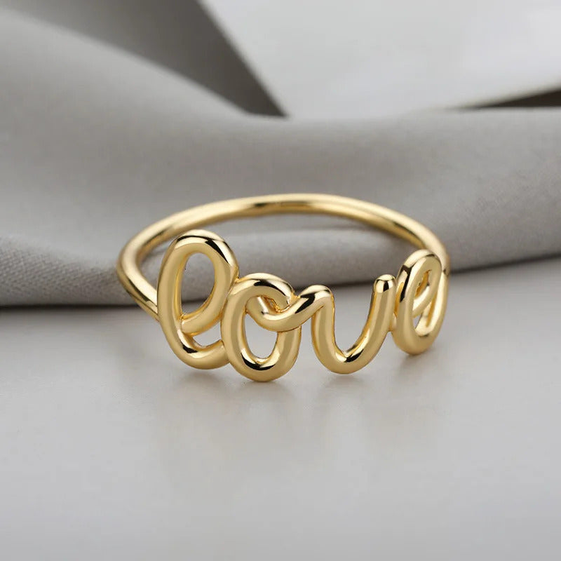 Romantic Letter Love Ring For Women Geometric Creative Finger Rings Engagemen Wedding Couple Stainless Steel Jewelry Gift