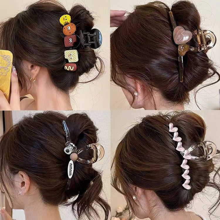 Elegant Large Hair Claw for Thick Hair, New Simple Hair Clip, Back of Head Shark Clip, Cartoon Dog Biscuit Hair Accessory