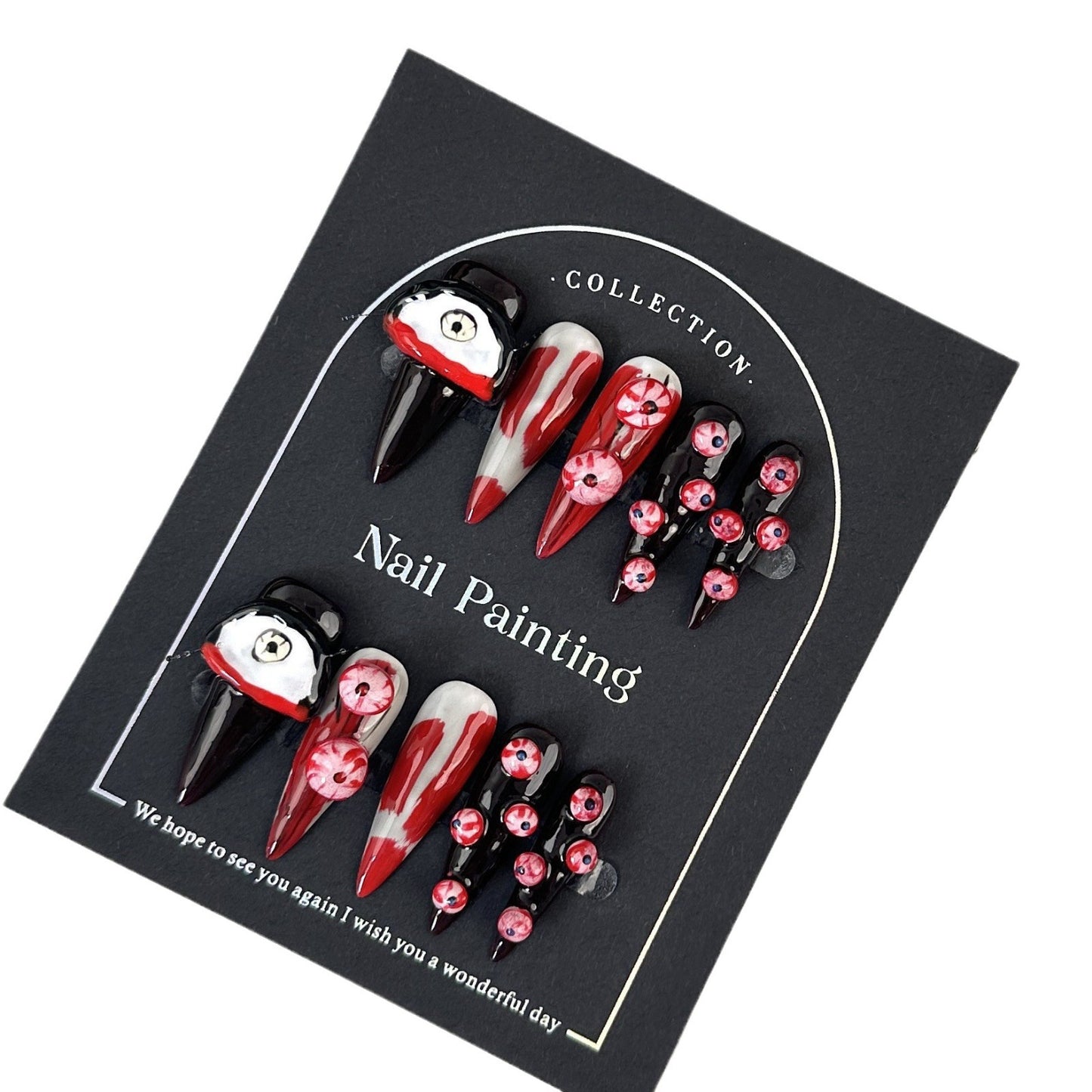 Halloween Style European and American Long Wearable Nails Exaggerated Metal Plastic Style Handmade New Nail Stickers Finished Products Wholesale