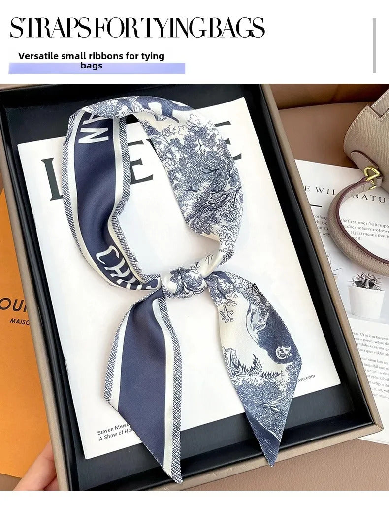 Spring high-end letter headband, tied hair ribbon, silk scarf, women's retro decoration, tied bag, ribbon accessories
