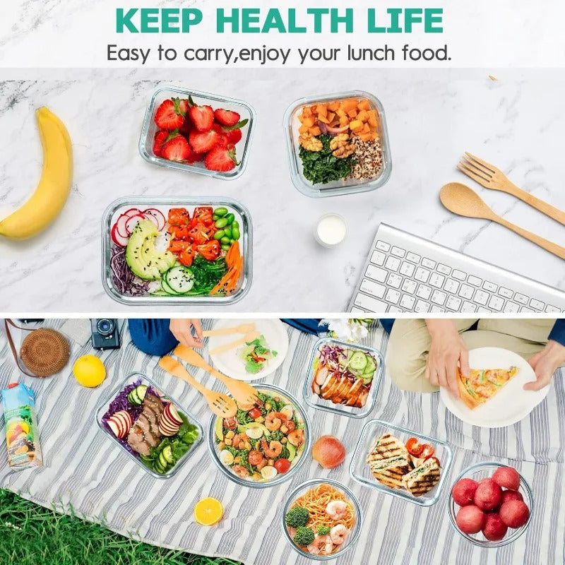 34pcs Glass Food Storage Containers with Lids Set, Airtight Glass Meal Prep Containers (17 Containers & 17 Lids), Leak Proof