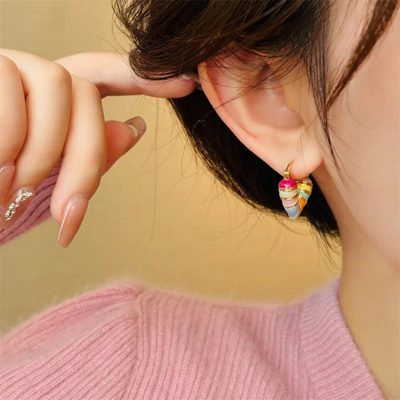 Colorful Heart Ear Buckle 2024 New Korean Fashion Women's Earring Precious Hoop Earrings Gold Plating Jewelries Girl Gifts