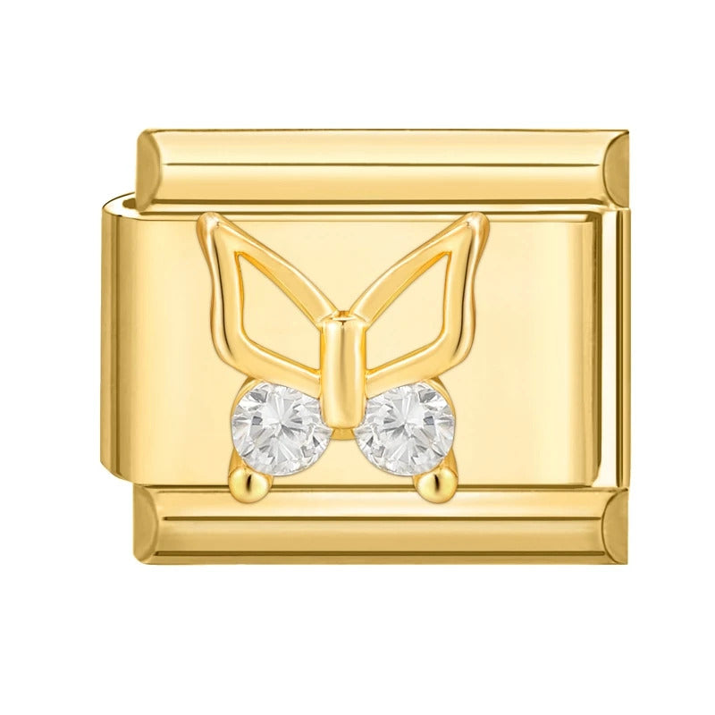 Fashion Pet Heart Flowers Sun Moon Zircon Gold Color Italian Charm Links Stainless Steel Fit 9mm Bracelet Jewelry DIY Making