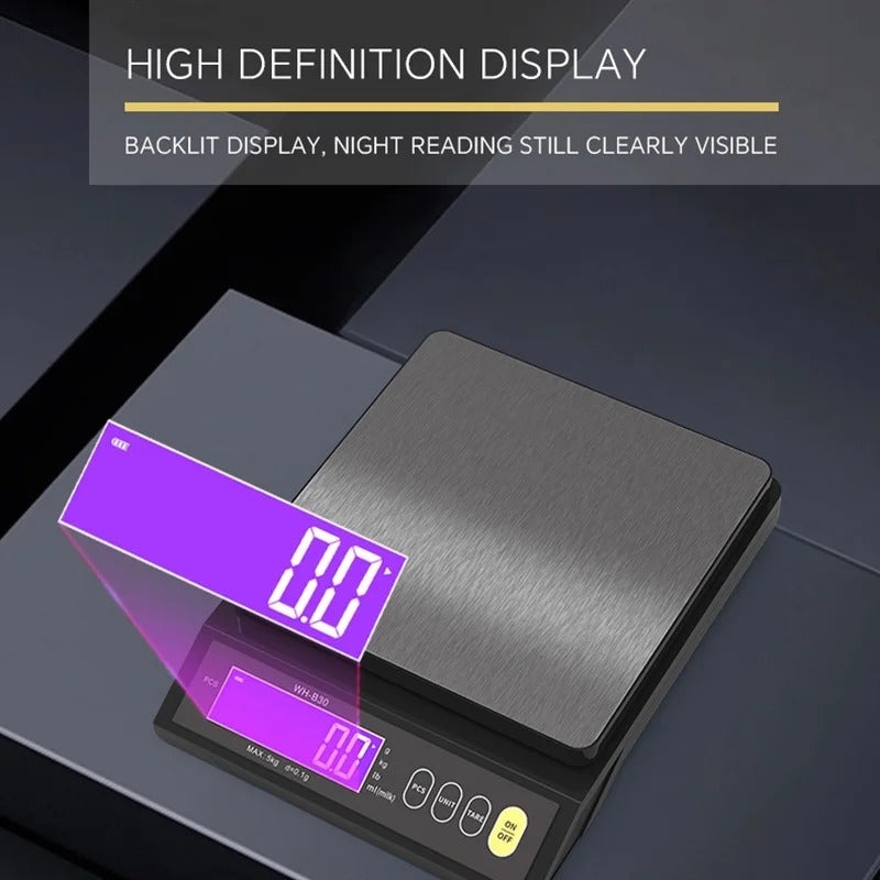 5kg 0.1g Waterproof Kitchen Scales 10kg/1g Stainless Steel Digital Food Weight Tools LED Recharge Cooking Baking Measuring Scale