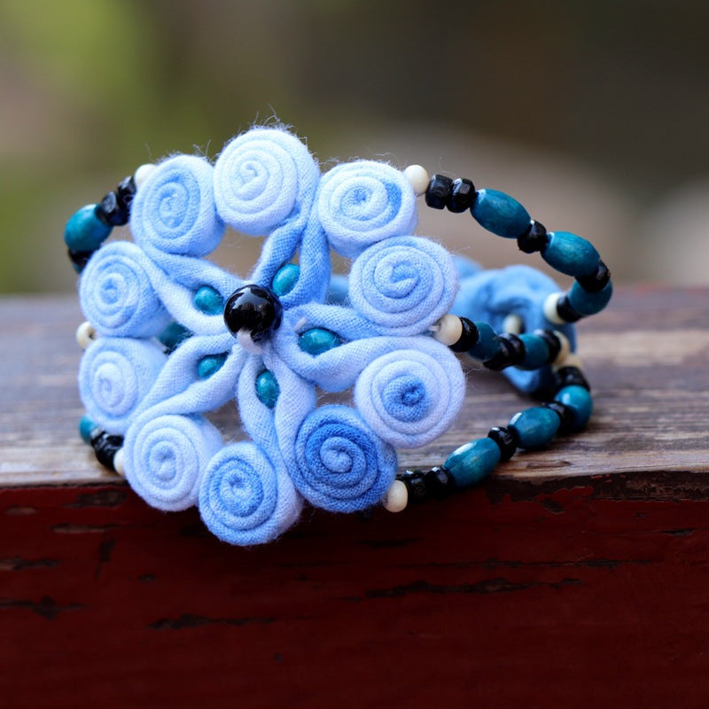 Blue Tie Dye Cloth Bracelet Dali Lijiang Hot Sale Hand-stitched Flower Fabric Bracelet Bracelet