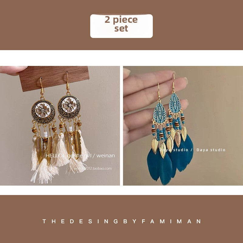 Bohemian Style Earrings Chinese Retro Style Niche Light Luxury Ear Drops Ear Hooks Vacation Style Earrings for Women